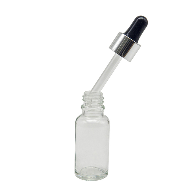 Χονδρική 30ml 50ml διαφανές γυάλινο μπουκάλι αιθέριου ελαίου με ασημί σταγονόμετρο ορού