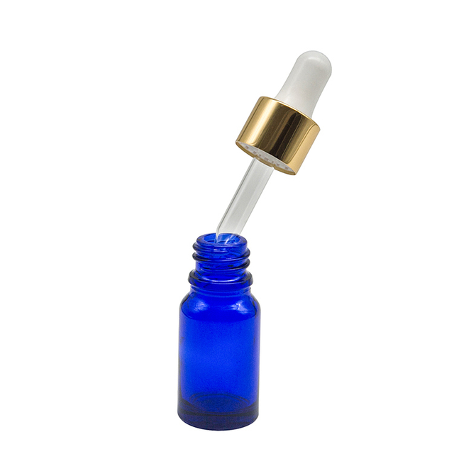 Flacone contagocce per olio essenziale in vetro blu rotondo personalizzato da 1 oz